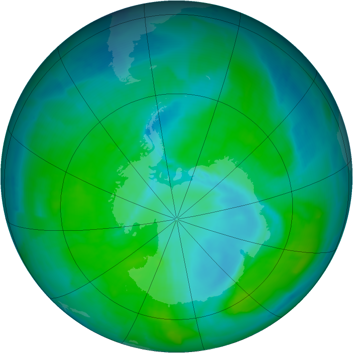 Antarctic ozone map for 25 December 2011
